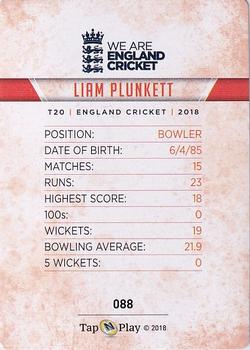 2018 Tap 'N' Play We are England Cricket - Silver Foil #088 Liam Plunkett Back