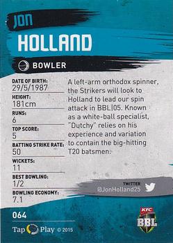 2015-16 Tap 'N' Play CA/BBL Cricket #064 Jon Holland Back