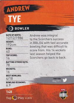 2015-16 Tap 'N' Play CA/BBL Cricket #148 Andrew Tye Back