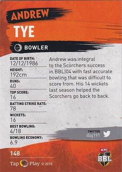 2015-16 Tap 'N' Play CA/BBL Cricket - Gold #148 Andrew Tye Back