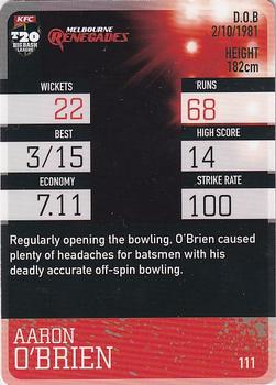 2014-15 Tap 'N' Play CA/BBL Cricket - Silver #111 Aaron O'Brien Back