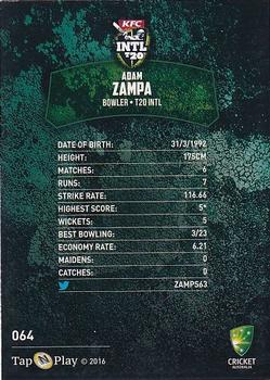2016-17 Tap 'N' Play CA/BBL Cricket #064 Adam Zampa Back