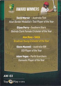 2016-17 Tap 'N' Play CA/BBL Cricket - Award Winners #AW-03 Alex Ross Back