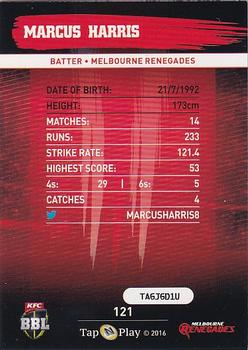 2016-17 Tap 'N' Play CA/BBL Cricket - Silver #121 Marcus Harris Back
