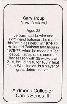 1980-81 Ardmona International Cricket #NNO Gary Troup Back
