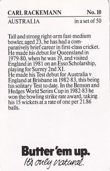 1983-84 Australian Dairy Butter'Em Up #10 Carl Rackemann Back