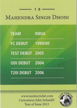 2013 Cow Corner Cricket Character Cards #13 Mahendra Singh Dhoni Back