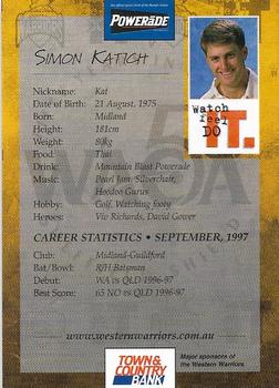 1997-98 Town & Country Bank Western Warriors; 50 Years of Sheffield Shield Cricket #NNO Simon Katich Back