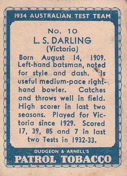 1934 Dudgeon & Arnell Australian Test Team #10 Len Darling Back