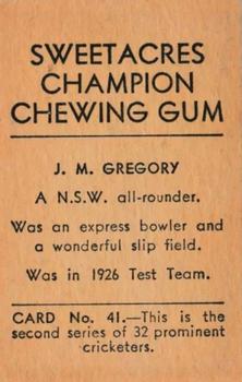 1932 Sweetacres Champion Chewing Gum #41 Jack Gregory Back
