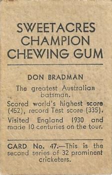 1932 Sweetacres Champion Chewing Gum #47 Don Bradman Back
