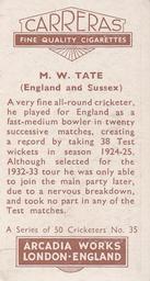 1934 Carreras A Series Of 50 Cricketers #35 Maurice Tate Back