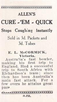 1938 Allen's Test Cricketers #18 Ernie McCormick Back