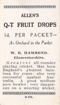 1938 Allen's Test Cricketers #30 Walter Hammond Back