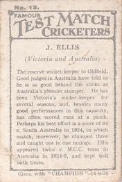 1926 Amalgamated Press Famous Test Match Cricketers #13 John Ellis Back