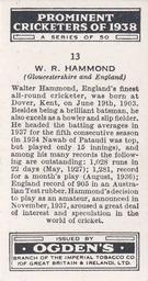 1938 Ogden's Prominent Cricketers #13 Wally Hammond Back