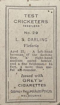 1932 Godfrey Phillips Test Cricketers #29 Len Darling Back