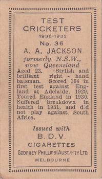 1932 Godfrey Phillips Test Cricketers #36 Archie Jackson Back
