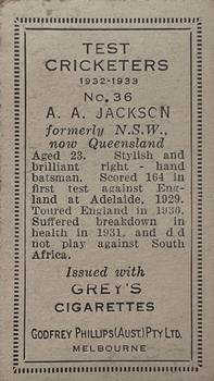 1932 Godfrey Phillips Test Cricketers #36 Archie Jackson Back