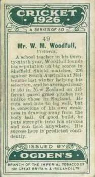1926 Ogden's Cricket #49 Bill Woodfull Back