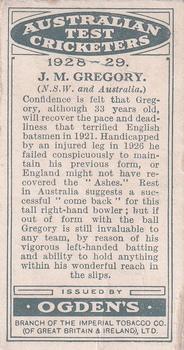1928-29 Ogden's Australian Test Cricketers #NNO Jack Gregory Back