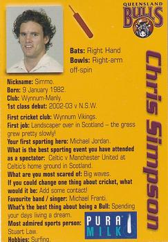 2003-04 Queensland Bulls #NNO Chris Simpson Back