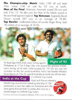 1996 Coca Cola World Cup Cricket Collection #6 Richard Hadlee / Zaheer Abbas Back