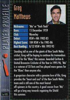 1996-97 New South Wales Blues Cricket #6 Greg Matthews Back