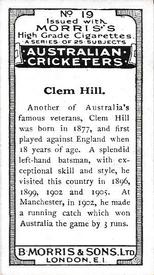 1925 Morris's Australian Cricketers #19 Clem Hill Back