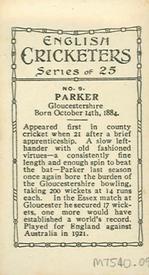 1926 British American Tobacco English Cricketers New Zealand Issue #9 Charlie Parker Back
