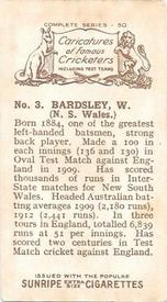 1926 R & J Hill Caricatures Of Famous Cricketers #3 Warren Bardsley Back