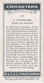 1936 Churchman's Cricketers #29 Jack O'Connor Back
