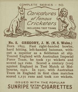 1926 R & J Hill Caricatures Of Famous Cricketers (Large) #5 Jack Gregory Back