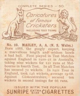 1926 R & J Hill Caricatures Of Famous Cricketers (Large) #10 Arthur Mailey Back