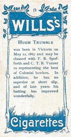 1903 Wills's Cricketers #9 Hugh Trumble Back