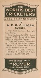 1926 D.C.Thompson The Worlds Best Cricketers (Rover) #25 Arthur Gilligan Back