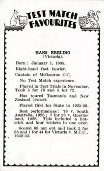 1934 Amalgamated Press Test Match Favourites (Singles) #NNO Hans Ebeling Back