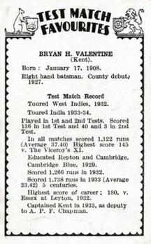 1934 Amalgamated Press Test Match Favourites (Singles) #NNO Bryan Valentine Back