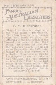 1928-29 Amalgamated Press Famous Australian Cricketers #13 Vic Richardson Back
