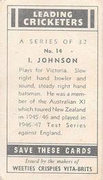1948 Nabisco Leading Cricketers #14 Ian Johnson Back