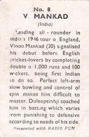 1947 Amalgamated Press Radio Fun Cricketers #8 Vinoo Mankad Back
