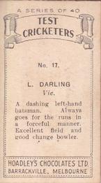 1936-37 Hoadley's Test Cricketers #17 Len Darling Back