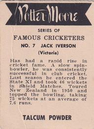 1951 Potter & Moore Australian Famous Cricketers #7 Jack Iverson Back