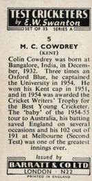 1956 Barratt & Co Test Cricketers Series A #5 Colin Cowdrey Back
