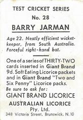 1958 Australian Licorice Test Cricket Series (Blue) #28 Barry Jarman Back