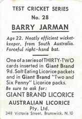 1958 Australian Licorice Test Cricket Series (Orange) #28 Barry Jarman Back