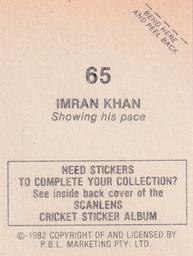 1982 Scanlens Cricket Stickers #65 Imran Khan Back