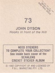 1982 Scanlens Cricket Stickers #73 John Dyson Back