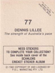 1982 Scanlens Cricket Stickers #77 Dennis Lillee Back