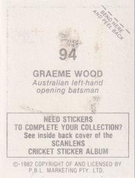 1982 Scanlens Cricket Stickers #94 Graeme Wood Back